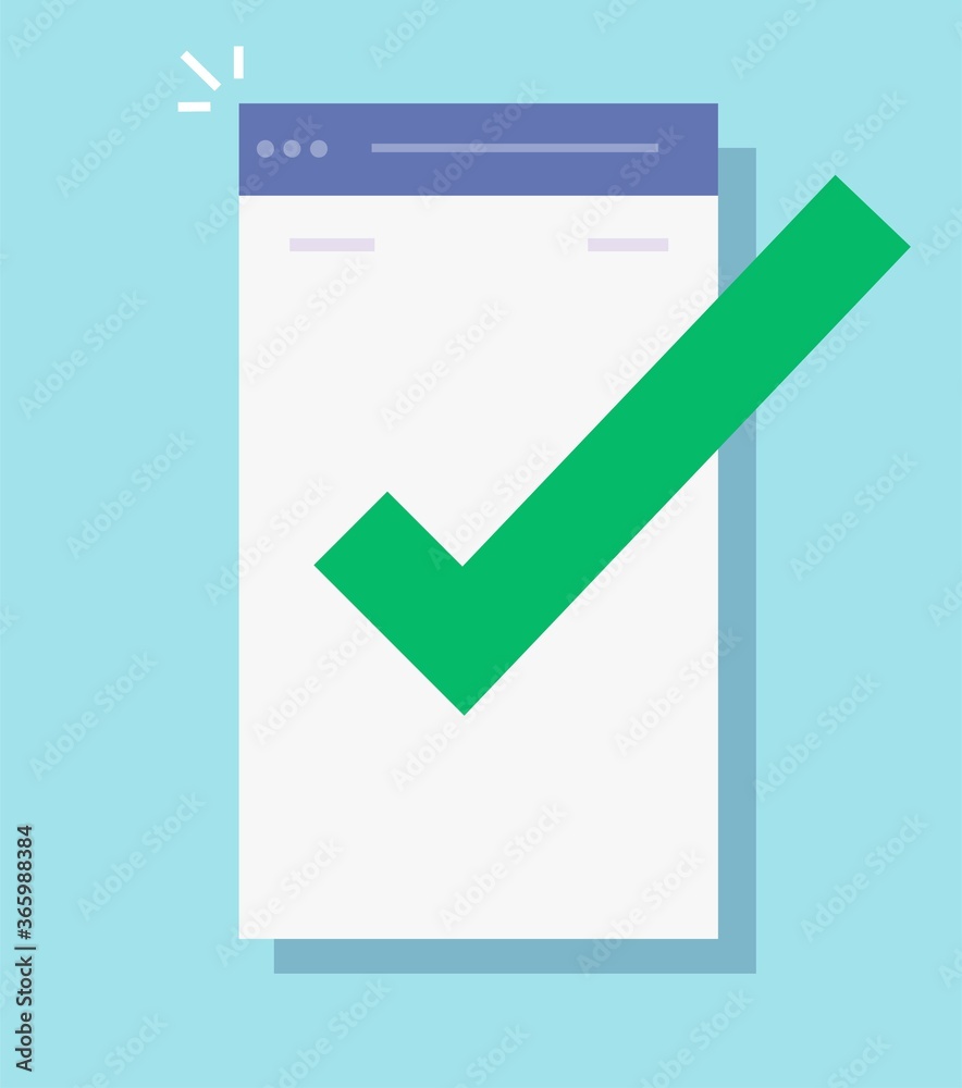 Poster approved validated checkmark notification on mobile web app screen icon or confirm notice message ch