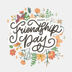 Friendship day vector illustration with text and elements for celebrating friendship day flowers