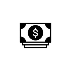 Money icon in black flat glyph, filled style isolated on white background