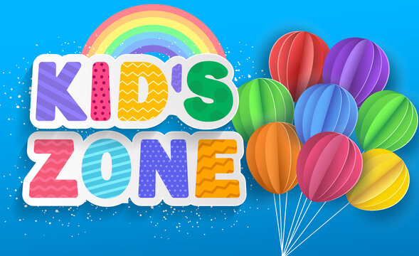 Kid's zone concept poster. Paper balloons. Vector kid's illustration