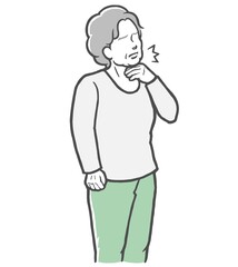 のどの痛みを感じる長袖を着た中年女性