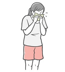 鼻をかむ若い女性