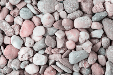 background with many colored stones and pebbles, top view