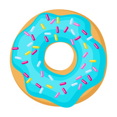 Doughnut cartoon vector illustration of icon.Isolated illustration cartoon of donut on white background.Vector icon of chocolate doughnut.