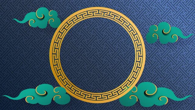 Animation background with Chinese ornament. 3D motion with a gold circle and patterns for Chinese New Year Festival