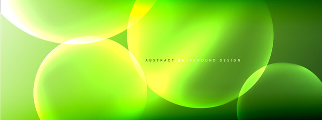 Vector abstract background liquid bubble circles on fluid gradient with shadows and light effects. Shiny design templates for text