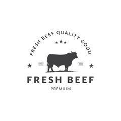 Retro Vintage cattle Angus livestock Beef emblem label logo design vector.