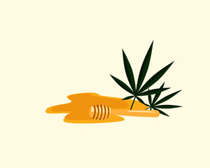 vector illustration of  honey and cannabis hemp leaf.