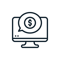 Monitor with money, online banking outline icons. Vector illustration. Editable stroke. Isolated icon suitable for web, infographics, interface and apps.