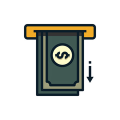 Withdraw money from ATM slot  filled outline icons. Vector illustration. Editable stroke. Isolated icon suitable for web, infographics, interface and apps.