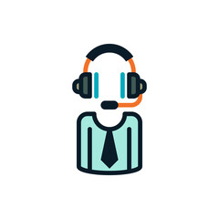 People wearing headphones, customer service, call center, operator filled outline icons. Vector illustration. Editable stroke. Isolated icon suitable for web, infographics, interface and apps.