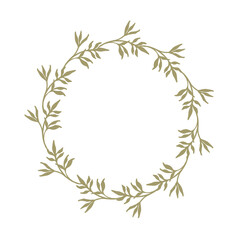 Round vector floral wreath for greeting card birthday or wedding invitation. Abstract flowers wreath