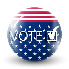 USA vote 2020. Elections in America. Voting for the president of America. Glass light ball with flag of USA. Round sphere, template icon. American national symbol. bubble. Vector illustration.