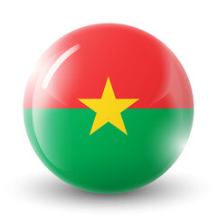 Glass light ball with flag of Burkina Faso. Round sphere, template icon. National symbol. Glossy realistic ball, 3D abstract vector illustration highlighted on a white background. Big bubble.