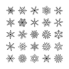 Cute winter snowflakes collection isolated on white background. Vector illustration in doodle style
