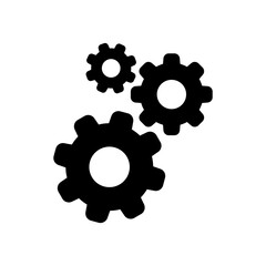 circle cog black for mechanization icon isolated on white, gear symbol for button black icon for progress web, simple circle cog shape for engineering mechanism, machinery industrial technology sign