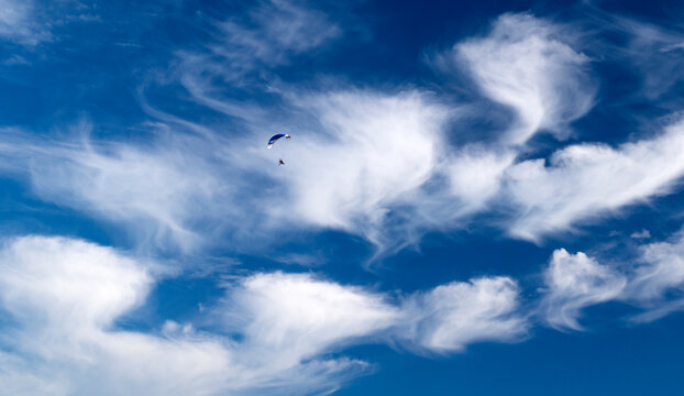 niebo ,chmury,spadochron