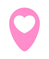 heart icon in pink pin point isolated on white, pointer white heart shape for position marker, cute heart simple with pin point symbol, pin pointer for love location place or direction idea