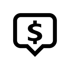 dollar currency symbol in speech bubble square shape for icon, black dollar money for app symbol isolated on white, currency digital dollar icon for financial concept