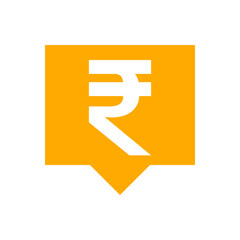 Obraz premium rupee currency symbol in speech bubble square shape for icon, rupee money for app symbol, simple flat rupee money orange, currency digital rupee coin for financial concept