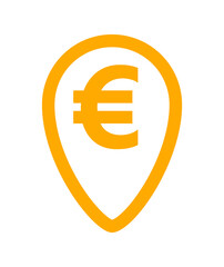 euro currency symbol in orange pin point for icon isolated on white, euro money for app icon, simple flat euro money, currency digital euro symbol for financial concept