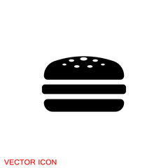Burger icon, flat design Hamburger web icon. vector illustration