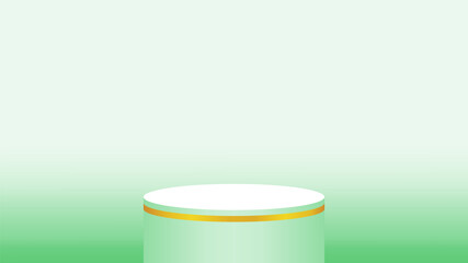 3d pedestal cylinder circle green soft for cosmetics showcase, podium circle stage green pastel soft color, platform 1 step for advertising copy space, one podium round for product display