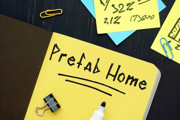 Business concept about Prefab Home with sign on the page.