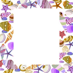Vector frames from seashells. Decorative items from marine objects. For decoration of holidays and printing.