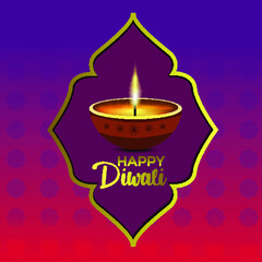 Fototapeta premium Happy Diwali festival card with gold diya patterned and crystals on paper color Background.