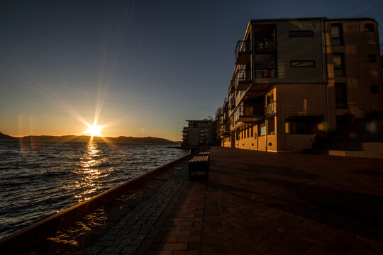 Bergen pier at sunset