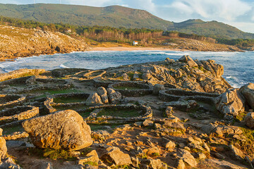 Ruins of the ancient celtic settlement of Baro&ntilde;a in Galicia, Spain