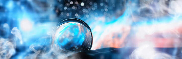 Astrological background. Crystal ball with predictions. Horoscope of the stars. Fortune telling and...