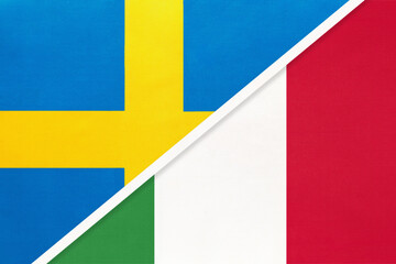 Sweden and Italy or Italian Republic, symbol of national flags . Championship between two European countries.