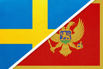 Sweden and Montenegro, symbol of national flags from textile. Championship between two European countries.