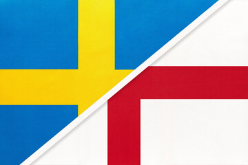 Sweden and England, symbol of national flags from textile. Championship between two European countries.