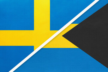 Sweden and The Bahamas, symbol of national flags from textile. Championship between two countries.