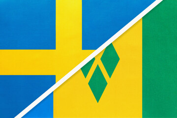 Sweden and Saint Vincent and the Grenadines, symbol of national flags from textile. Championship between two countries.