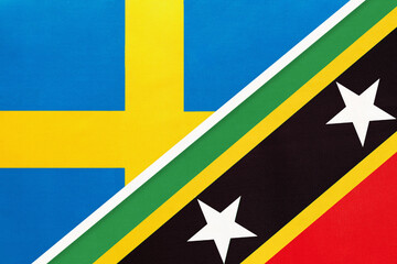 Sweden and Saint Kitts and Nevis, symbol of national flags from textile. Championship between two countries.