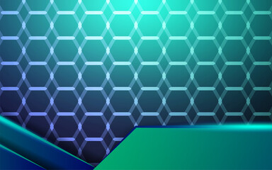 luxury abstract premium green vector background banner with blue line.Overlap layers with paper effect.Realistic light effect on textured hexagon background.vector illustration.