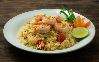 Fried Rice with Shrimps and tomatoesThai Food popular dish of Asian decorate carved