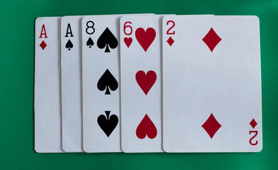 Casino Poker Cards with Green Background