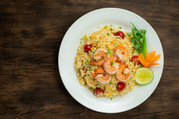 Fried Rice with Shrimps and tomatoesThai Food popular dish of Asian decorate carved