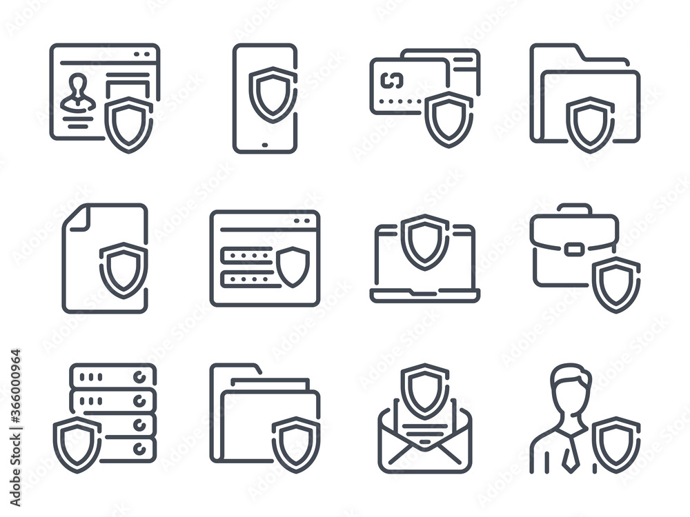 Poster cybersecurity line icons. data security icon set. internet security and data protection vector icon 