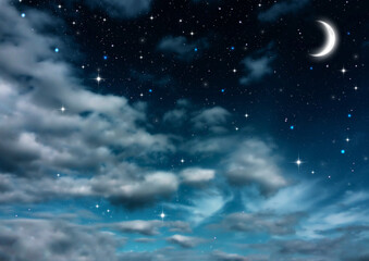 Obraz na płótnie Canvas 幻想的な空（三日月と星と雲　01）