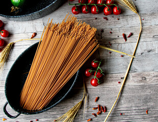 Vollkorn Spaghetti von oben