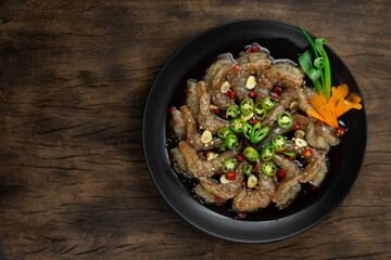 Shrimps (Saewoo-Jang) in Soy Sauce marinated sprinkle chili, garlic Good tasty dish Korean food