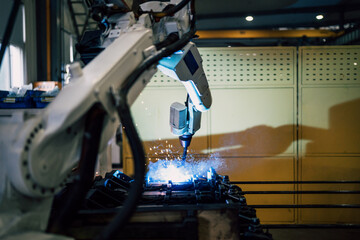 robot arm working in factory