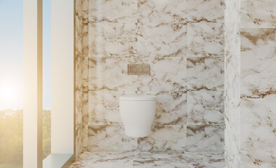 Scandinavian bathroom, classic  vintage interior design. 3D rendering.. Sunset.
