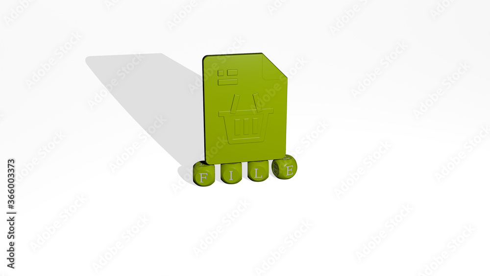 Fototapete 3d illustration of file graphics and text made by metallic dice letters for the related meanings of 
